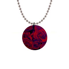 Roses Red Purple Flowers Pretty 1  Button Necklace by Ravend