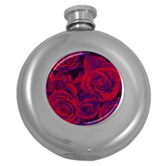 Roses Red Purple Flowers Pretty Round Hip Flask (5 Oz) by Ravend