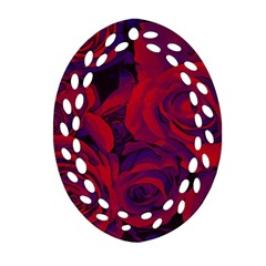 Roses Red Purple Flowers Pretty Oval Filigree Ornament (two Sides) by Ravend