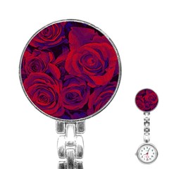 Roses Red Purple Flowers Pretty Stainless Steel Nurses Watch by Ravend