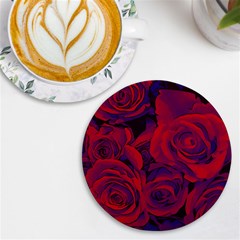 Roses Red Purple Flowers Pretty Uv Print Round Tile Coaster by Ravend