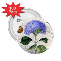 Blue Hydrangea Flower Painting Vintage Shabby Chic Dragonflies 2 25  Buttons (100 Pack)  by danenraven