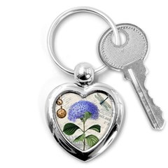 Blue Hydrangea Flower Painting Vintage Shabby Chic Dragonflies Key Chain (heart) by danenraven