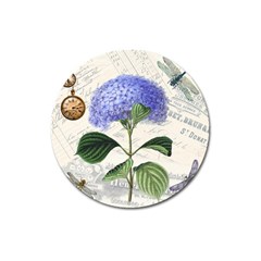 Blue Hydrangea Flower Painting Vintage Shabby Chic Dragonflies Magnet 3  (round) by danenraven