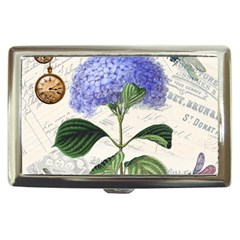 Blue Hydrangea Flower Painting Vintage Shabby Chic Dragonflies Cigarette Money Case by danenraven