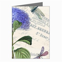 Blue Hydrangea Flower Painting Vintage Shabby Chic Dragonflies Greeting Cards (pkg Of 8) by danenraven