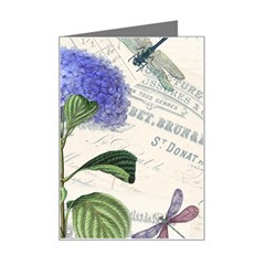 Blue Hydrangea Flower Painting Vintage Shabby Chic Dragonflies Mini Greeting Card by danenraven