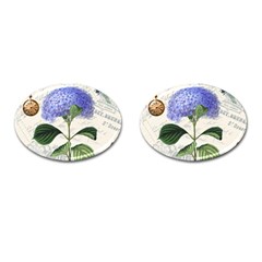 Blue Hydrangea Flower Painting Vintage Shabby Chic Dragonflies Cufflinks (oval) by danenraven