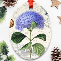 Blue Hydrangea Flower Painting Vintage Shabby Chic Dragonflies Oval Ornament (two Sides) by danenraven