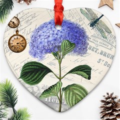 Blue Hydrangea Flower Painting Vintage Shabby Chic Dragonflies Heart Ornament (two Sides) by danenraven