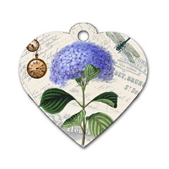 Blue Hydrangea Flower Painting Vintage Shabby Chic Dragonflies Dog Tag Heart (one Side) by danenraven