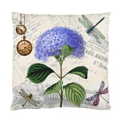 Blue Hydrangea Flower Painting Vintage Shabby Chic Dragonflies Standard Cushion Case (one Side) by danenraven