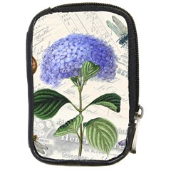 Blue Hydrangea Flower Painting Vintage Shabby Chic Dragonflies Compact Camera Leather Case by danenraven