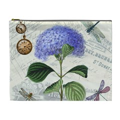 Blue Hydrangea Flower Painting Vintage Shabby Chic Dragonflies Cosmetic Bag (xl) by danenraven