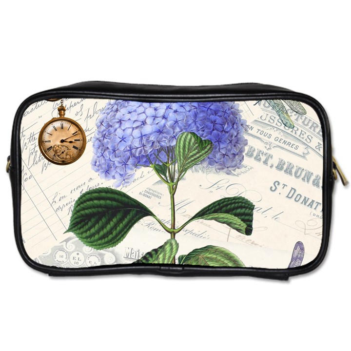 Blue Hydrangea Flower Painting Vintage Shabby Chic Dragonflies Toiletries Bag (Two Sides)