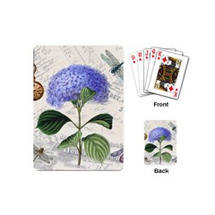 Blue Hydrangea Flower Painting Vintage Shabby Chic Dragonflies Playing Cards Single Design (mini) by danenraven