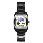 Blue Hydrangea Flower Painting Vintage Shabby Chic Dragonflies Stainless Steel Barrel Watch Front