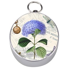 Blue Hydrangea Flower Painting Vintage Shabby Chic Dragonflies Silver Compasses by danenraven