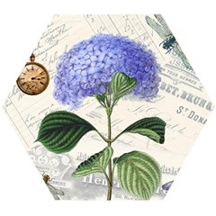 Blue Hydrangea Flower Painting Vintage Shabby Chic Dragonflies Wooden Puzzle Hexagon by danenraven