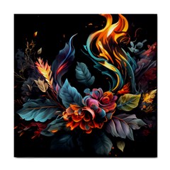 Flowers Flame Abstract Floral Tile Coaster by Ravend