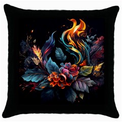 Flowers Flame Abstract Floral Throw Pillow Case (black) by Ravend