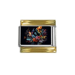 Flowers Flame Abstract Floral Gold Trim Italian Charm (9mm) by Ravend