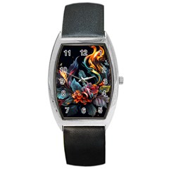 Flowers Flame Abstract Floral Barrel Style Metal Watch by Ravend