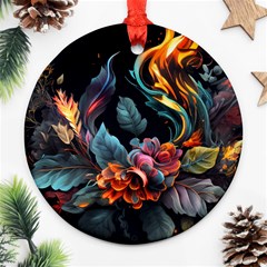 Flowers Flame Abstract Floral Round Ornament (two Sides)