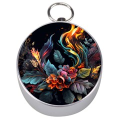 Flowers Flame Abstract Floral Silver Compasses by Ravend