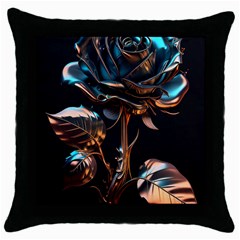 Gold Flower Rose Metal Rose Throw Pillow Case (black) by Ravend