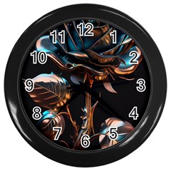 Gold Flower Rose Metal Rose Wall Clock (black) by Ravend