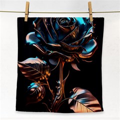 Gold Flower Rose Metal Rose Face Towel by Ravend