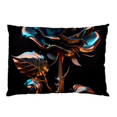 Gold Flower Rose Metal Rose Pillow Case by Ravend