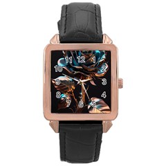 Gold Flower Rose Metal Rose Rose Gold Leather Watch  by Ravend