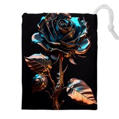 Gold Flower Rose Metal Rose Drawstring Pouch (4xl) by Ravend