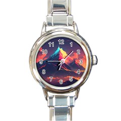 Mountain Sky Color Colorful Night Round Italian Charm Watch by Ravend