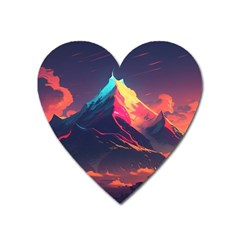 Mountain Sky Color Colorful Night Heart Magnet by Ravend