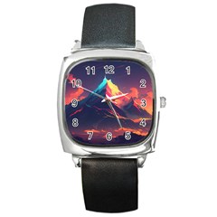 Mountain Sky Color Colorful Night Square Metal Watch by Ravend