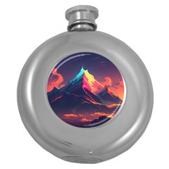 Mountain Sky Color Colorful Night Round Hip Flask (5 Oz) by Ravend