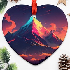 Mountain Sky Color Colorful Night Heart Ornament (two Sides) by Ravend