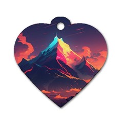 Mountain Sky Color Colorful Night Dog Tag Heart (two Sides) by Ravend