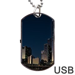 Skyline Brisbane Sunset Downtown Dog Tag Usb Flash (two Sides) by Ravend