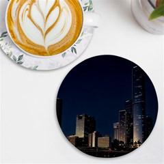 Skyline Brisbane Sunset Downtown Uv Print Round Tile Coaster by Ravend