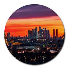 Downtown Skyline Sunset Buildings Round Mousepad by Ravend