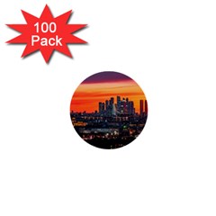 Downtown Skyline Sunset Buildings 1  Mini Buttons (100 Pack)  by Ravend