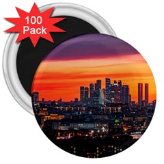 Downtown Skyline Sunset Buildings 3  Magnets (100 Pack) by Ravend