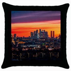 Downtown Skyline Sunset Buildings Throw Pillow Case (black) by Ravend