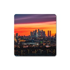 Downtown Skyline Sunset Buildings Square Magnet by Ravend