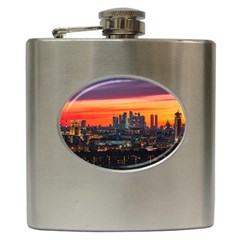 Downtown Skyline Sunset Buildings Hip Flask (6 Oz) by Ravend