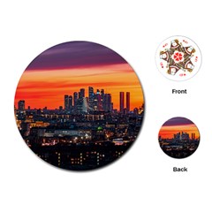 Downtown Skyline Sunset Buildings Playing Cards Single Design (round) by Ravend